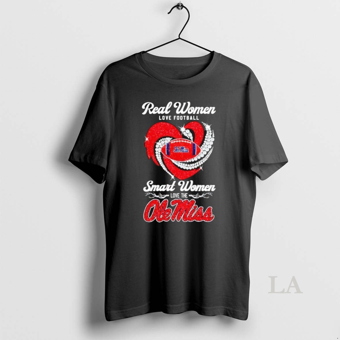 Original Real Women Love Football Smart Women Love Ole Miss Rebels Rhinestone Heart
