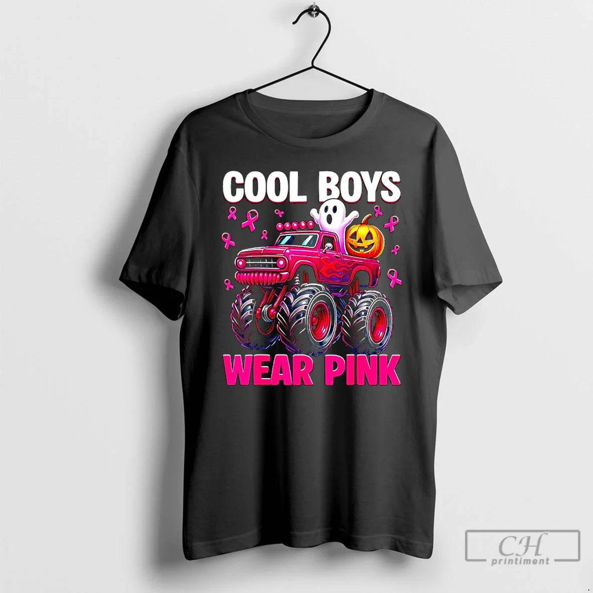 Premium Cool Boys Wear Pink Monster Truck Breast Cancer T Shirts Unisex , , , Long Sleeve Tee