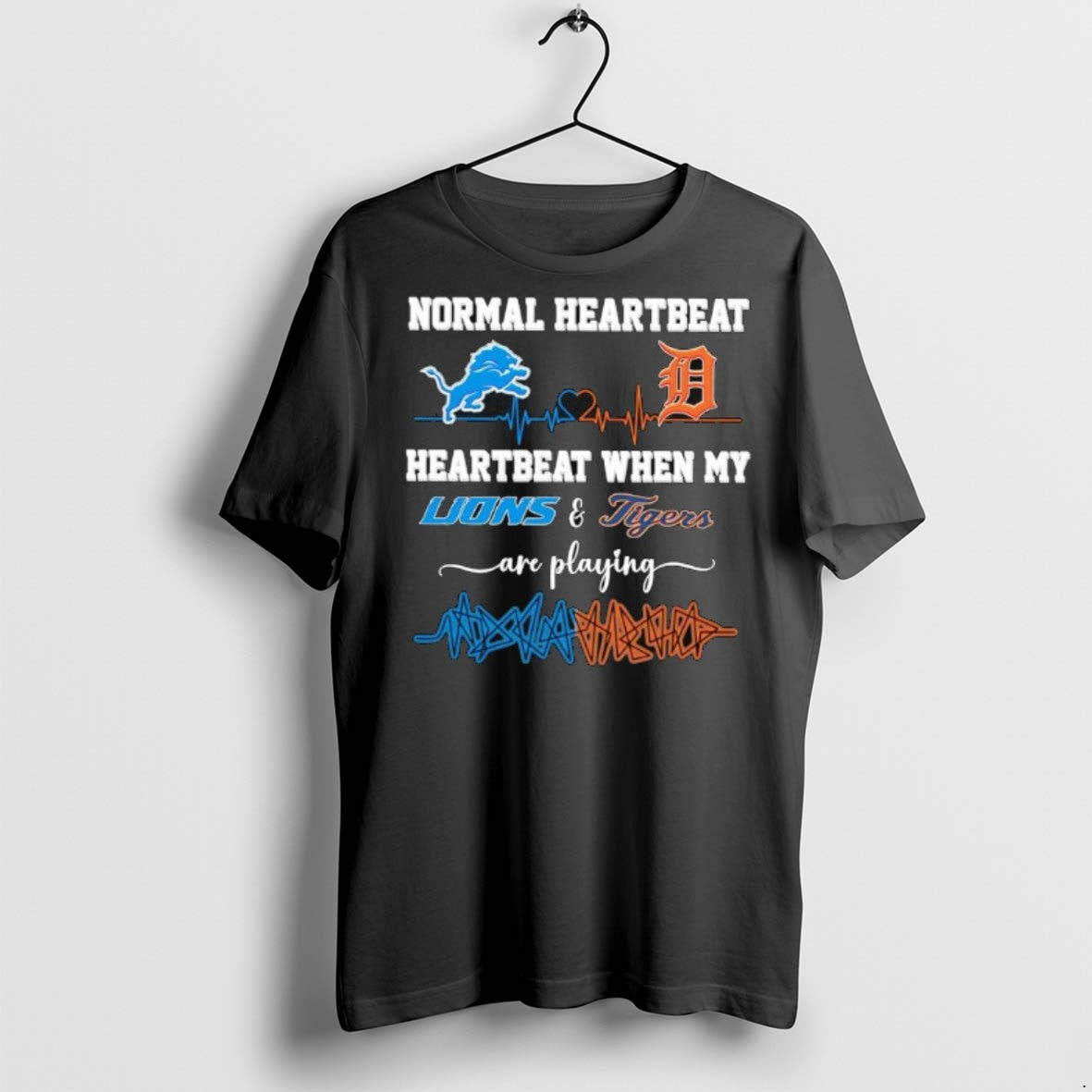 Premium Normal Heartbeat When My Detroit Lions Detroit Tigers Are Playing Logo T Shirts