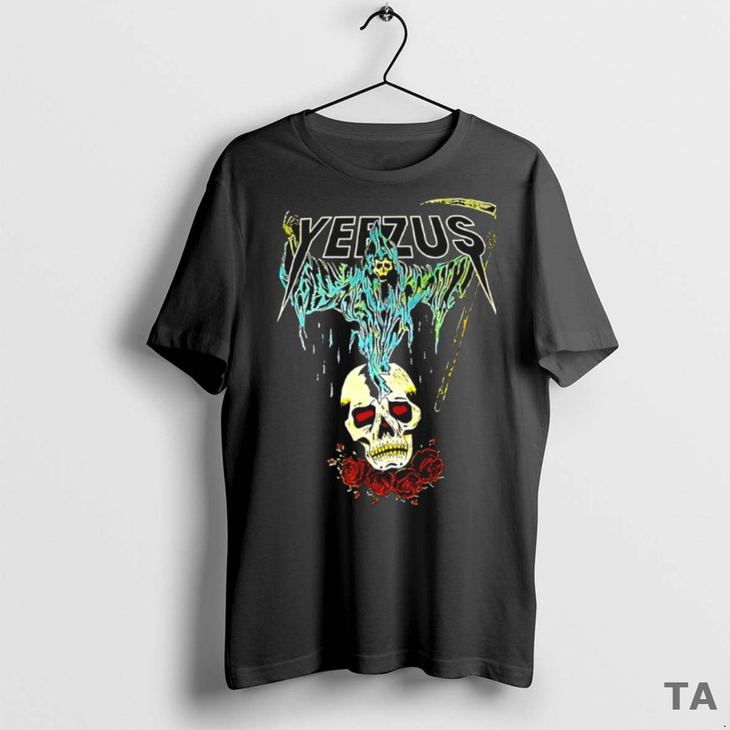 Top Kanye West Ye Yeezus Grim Reaper Skull And Roses T Shirt Sweater