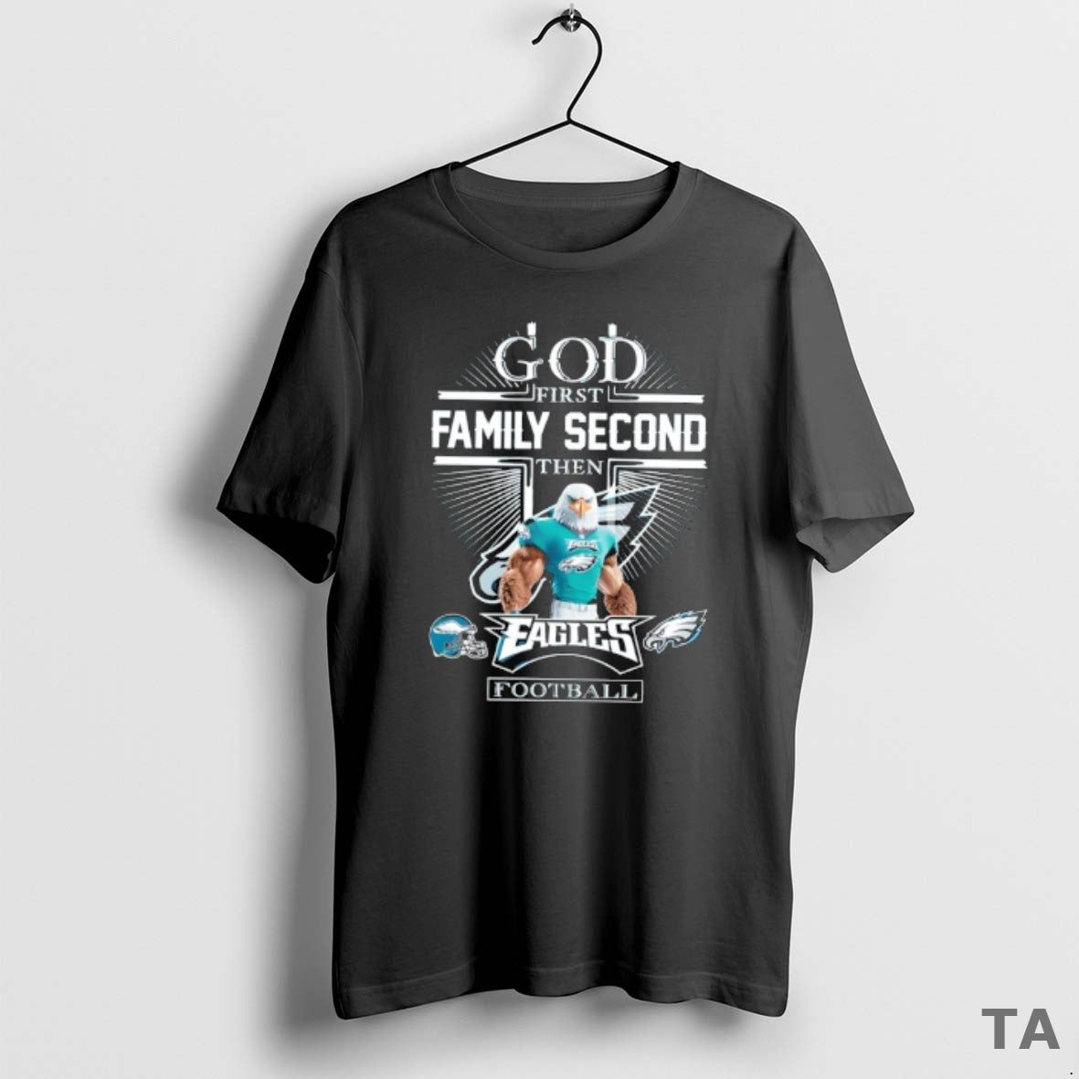 Top Philadelphia Eagles God First Family Second Then Eagles Football Mascot T Shirt Sweater