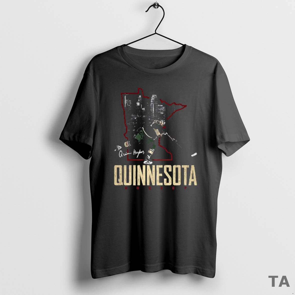 Top Quinn Hughes Minnesota Wild Nhl Quinnesota State City Skyline Signature T Shirt Sweater