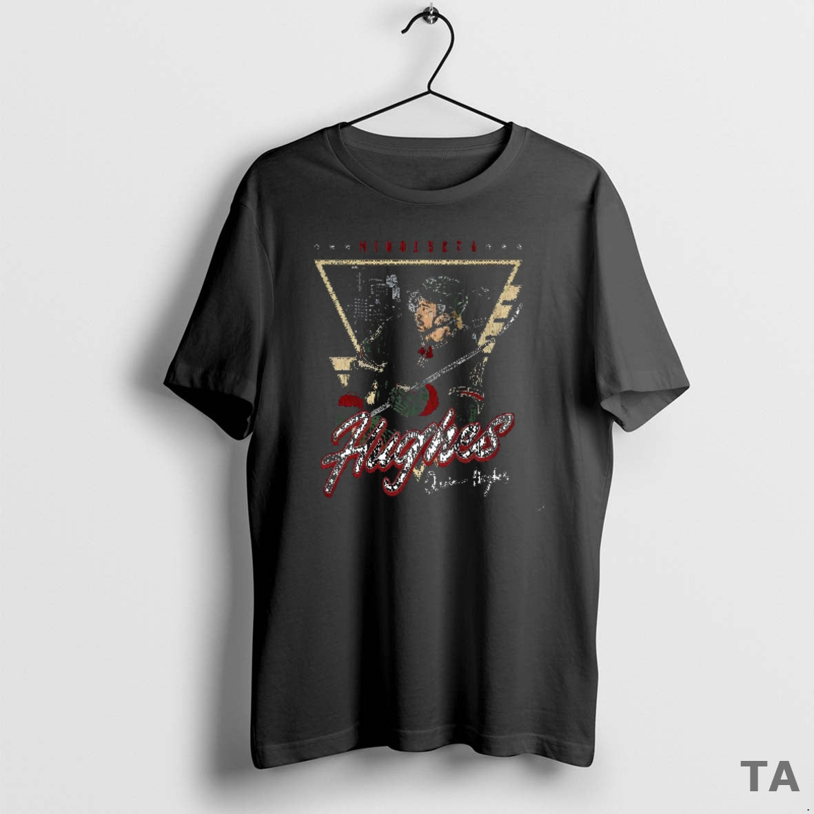 Top Quinn Hughes Minnesota Wild Nhl Triangle City Skyline Signature Retro T Shirt Sweater