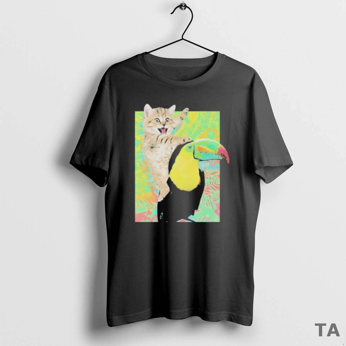 Top Tabby Cat Riding Toucans Animal Funny T Shirt Sweater