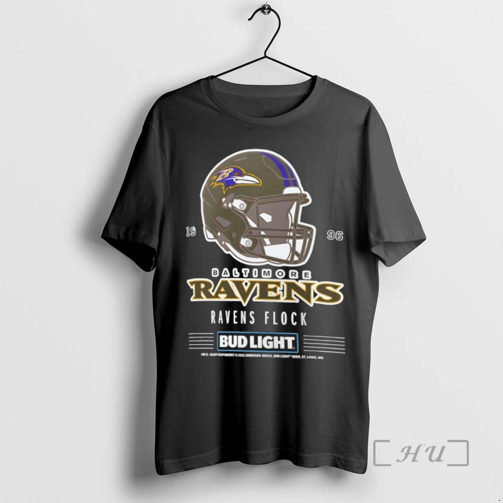 Trending Baltimore Ravens Bud Light 1996 Ravens Flock Football Helmet Tee Shirt Sweater
