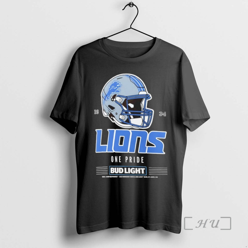 Trending Detroit Lions Bud Light 1934 One Pride Football Helmet Tee Shirt Sweater