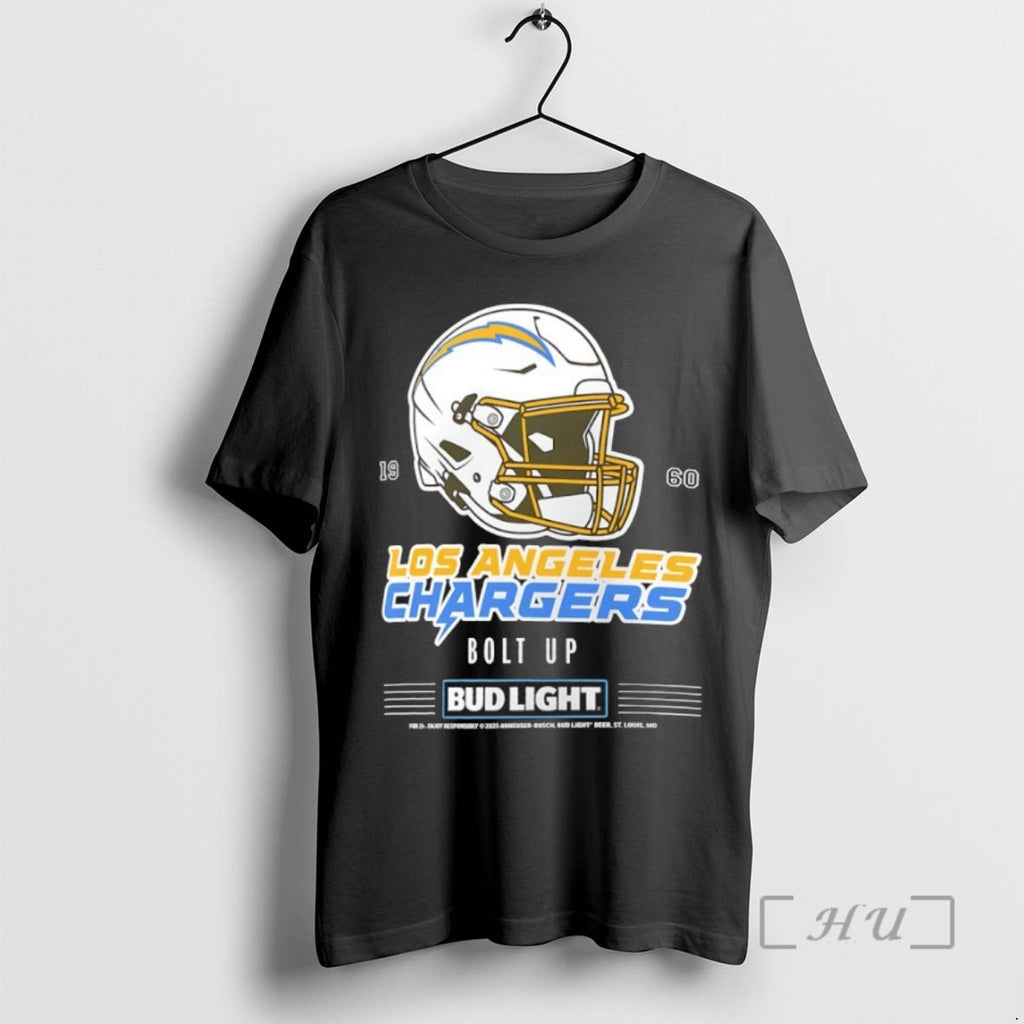 Trending Los Angeles Chargers Bud Light 1960 Bolt Up Football Helmet Tee Shirt Sweater