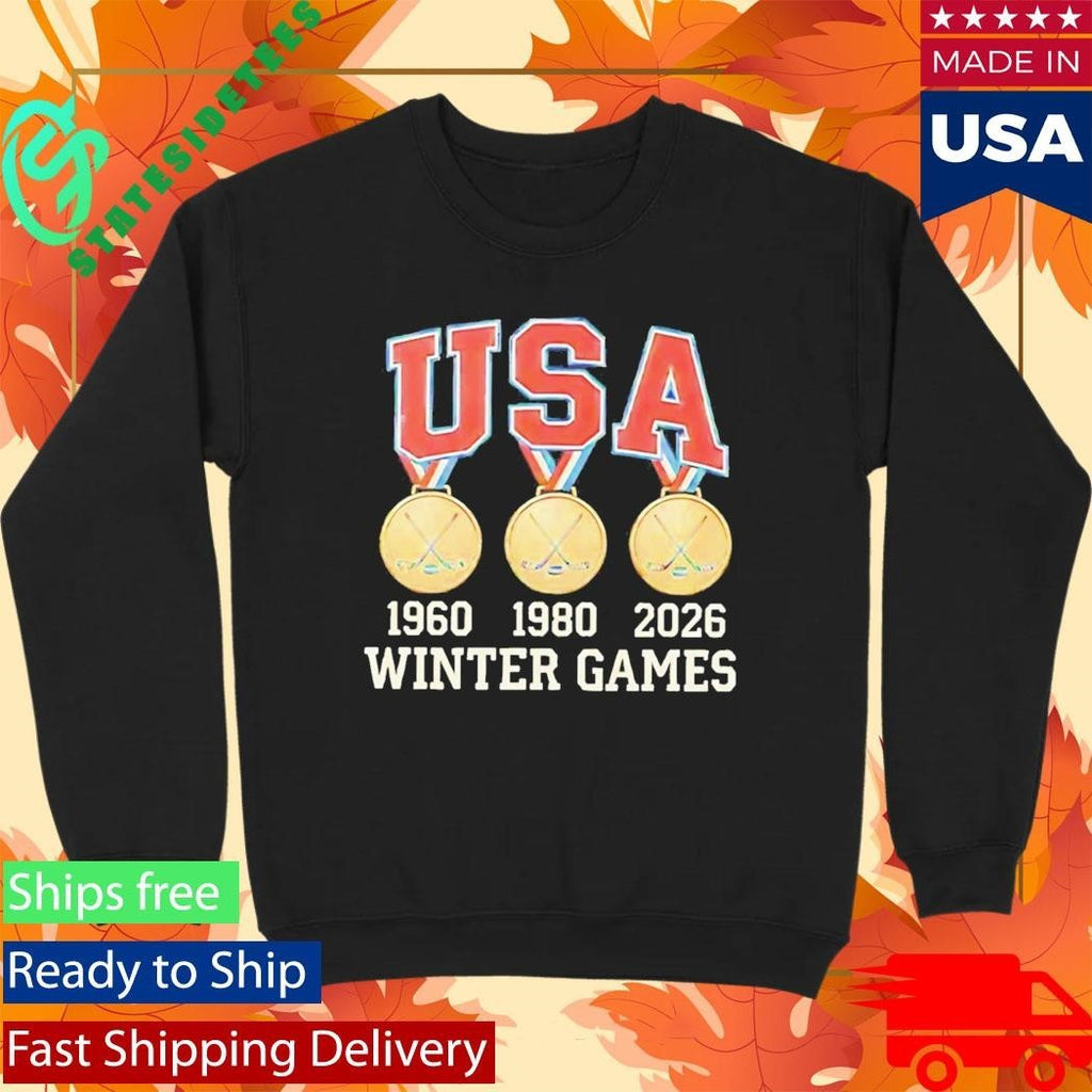 Usa Hockey Miracle On Ice 1980 1960 2026 Gold Medals Shirt Unisex , , , Long Sleeve Tee