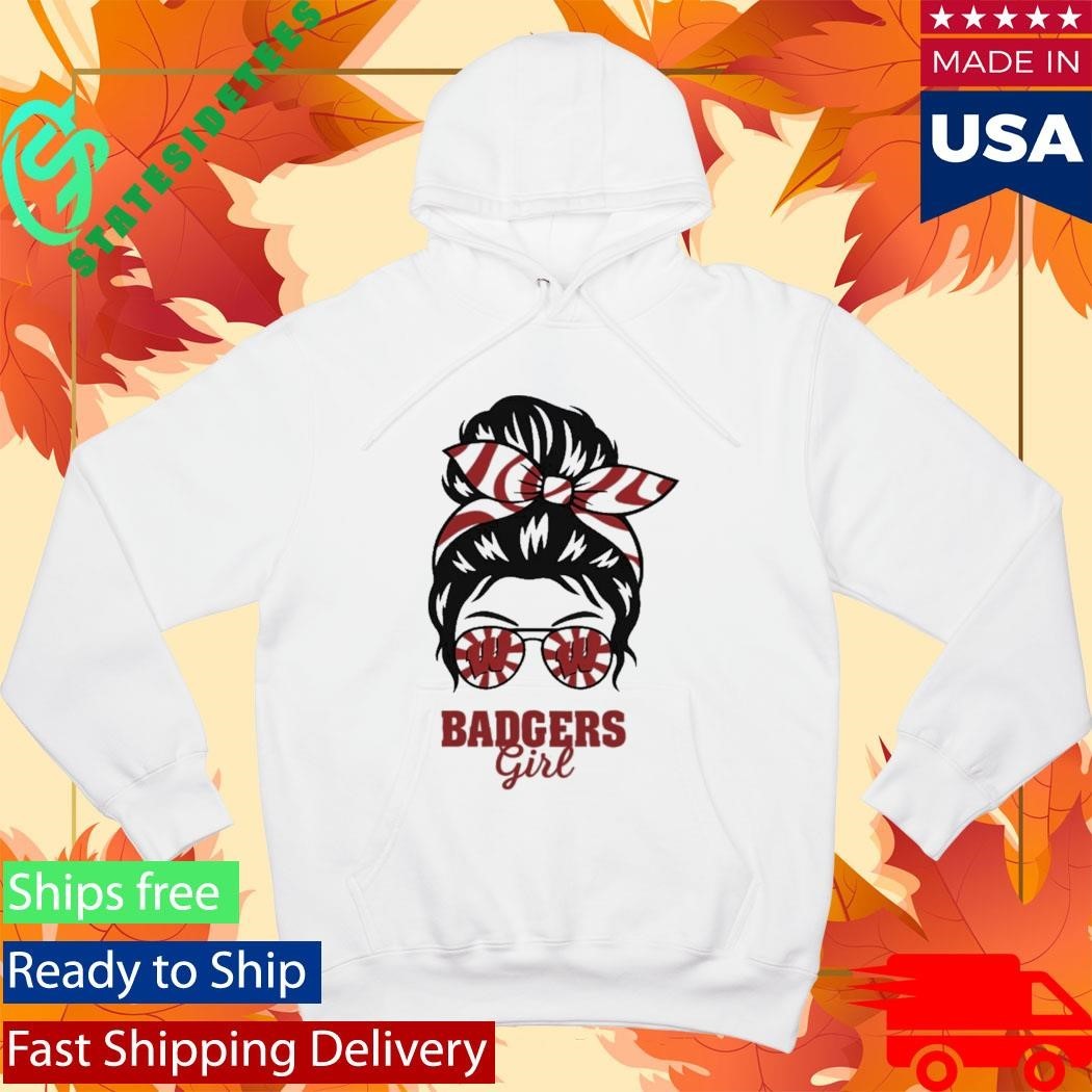 Wisconsin Badgers Girl Messy Bun Glasses Shirt Unisex , , , Long Sleeve Tee
