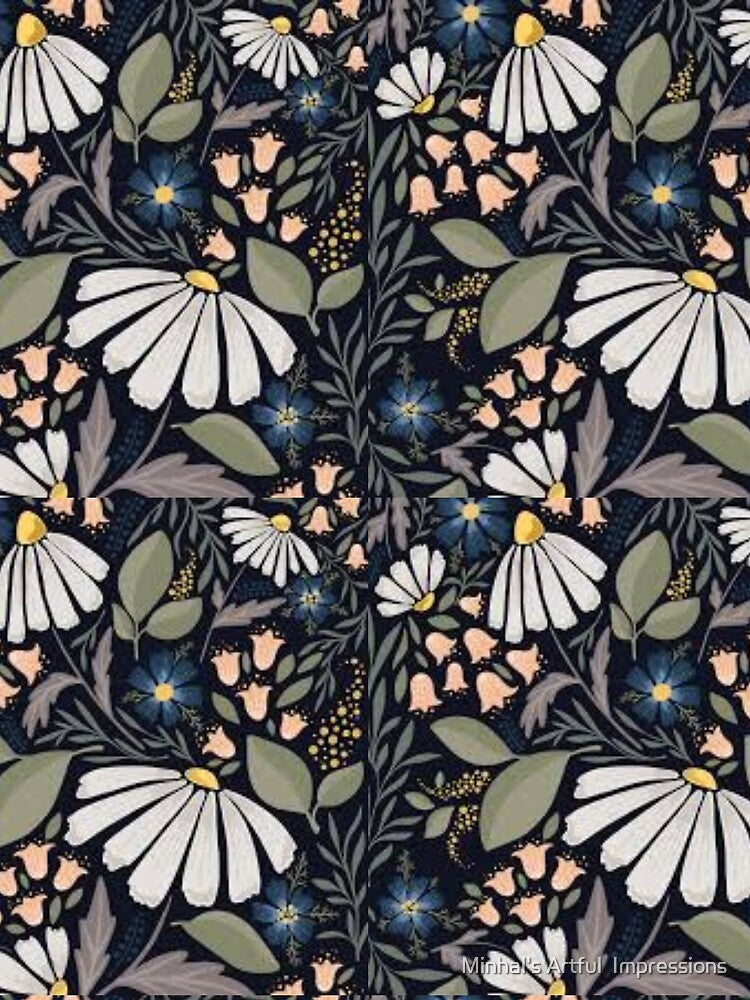 Best Seller -Navy Blue flowers design printed by Minhal's Artful  Impressions