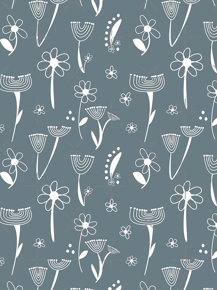 Hand drawn wild flower seamless pattern - dusky blue and aqua.  Caroline Laursen original by Caroline Laursen