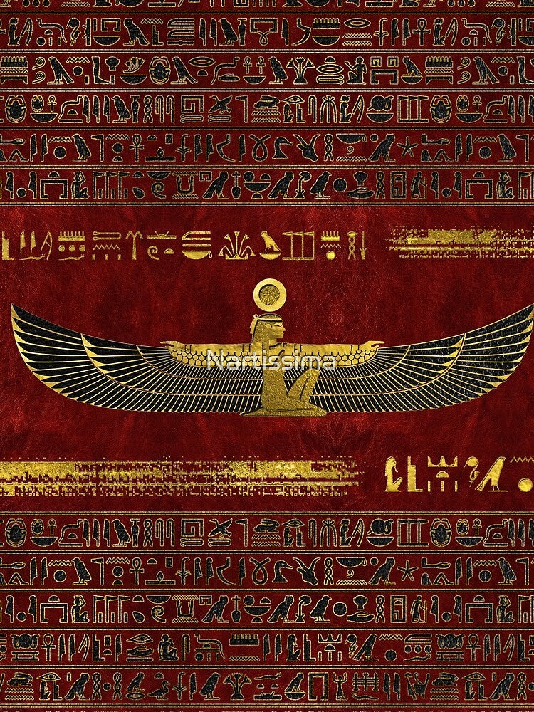 Golden Egyptian God Ornament on red leather by Nartissima