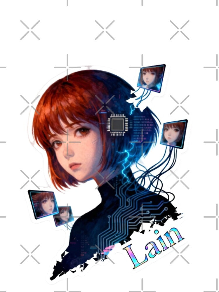 Cute Serial Experiments Lain Cyberpunk Aesthetic | Retro Anime Glitch Design by Gurjeetpixelart