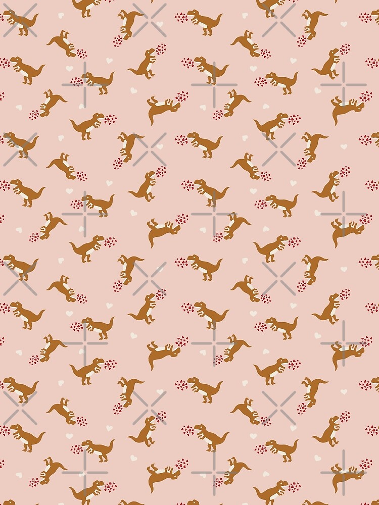 Cute dinosaurs in pink red and boho brown by Erin Kendal by Erin Kendal