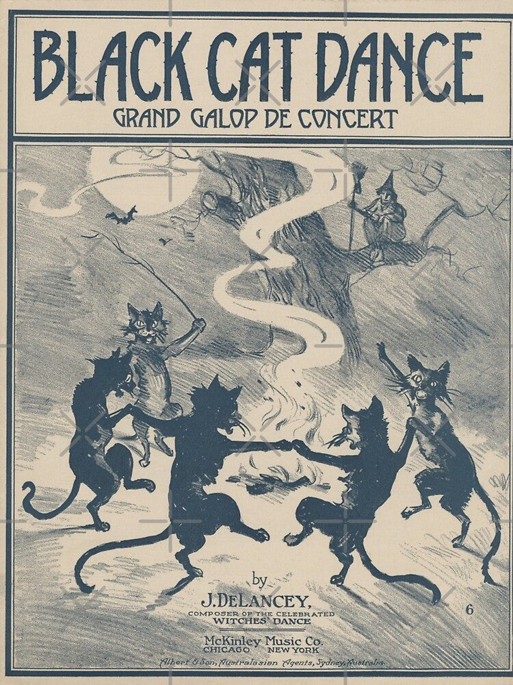 Black Cat Dance Vintage Halloween Illustration by Bellathewilde