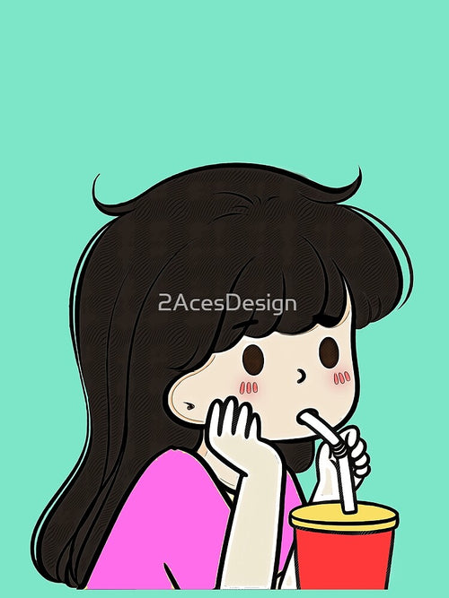 2 - Drinking Cola Girl, cute cartoon COUPLES DESIGN for children, for family, for brother and sister or for best friends. by 2AcesDesign