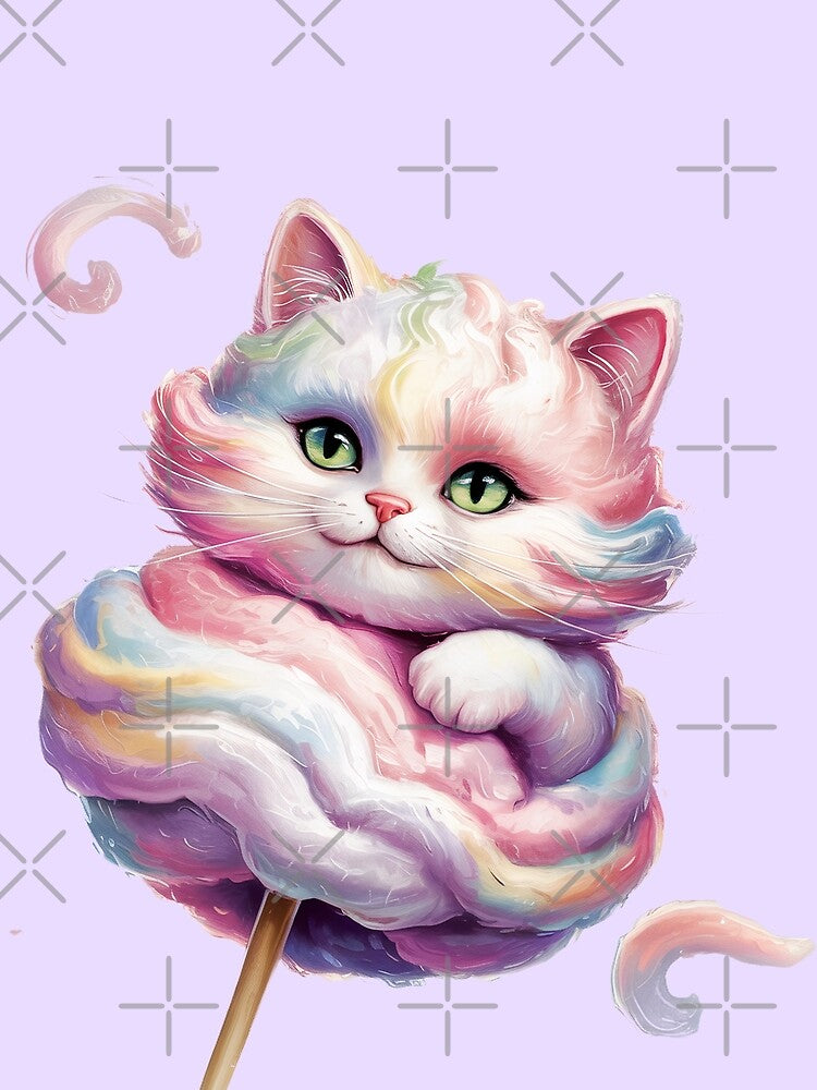 Rainbow Dream Puff – Cotton Candy Cat with Green Eyes by Sepinik
