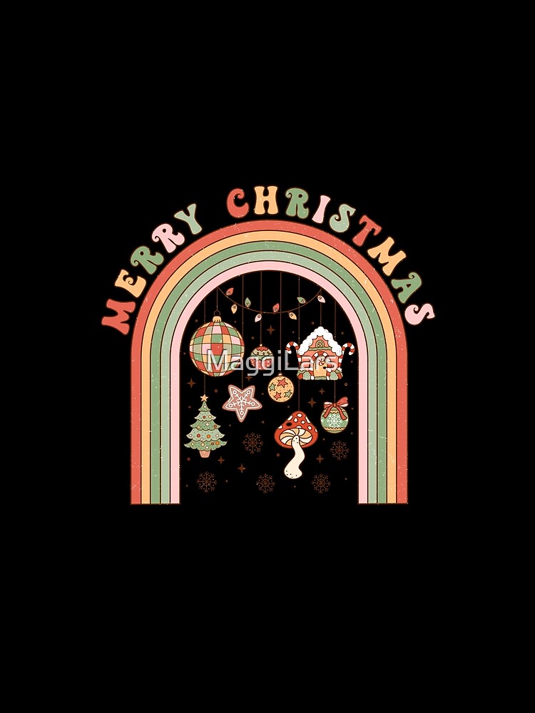 Retro Christmas merry christmas retro rainbow by MaggiLars Unisex , , , Long Sleeve Tee