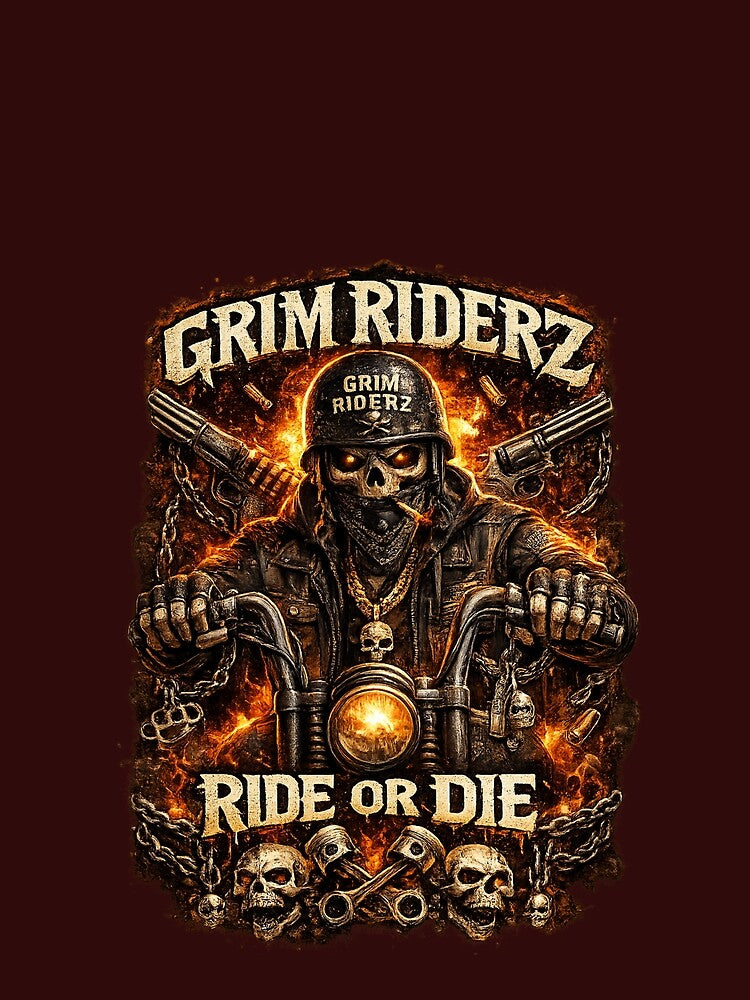 Grim Riderz Ride or Die Biker Skull Art by Med-th-ewolf