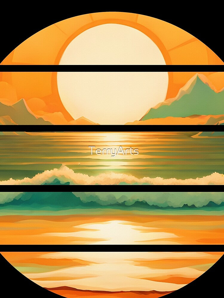 Retro Sun Beach Ocean Mountains Sky AI Art - Orange by Beachy Unisex , , , Long Sleeve Tee
