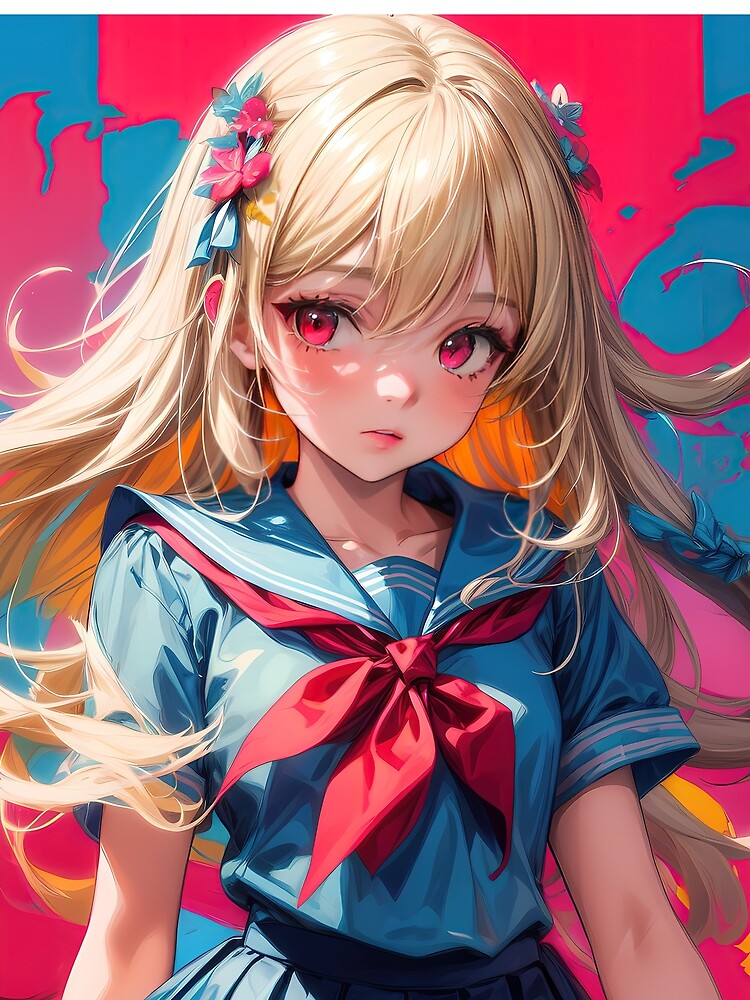 Anime schoolgirl colorful portrait art by TheArtistOf2022 Unisex , , , Long Sleeve Tee
