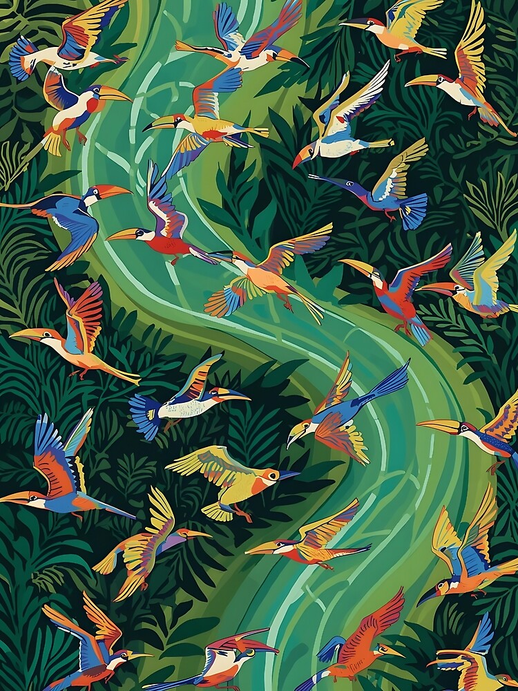 Amazonian birds over the river – Tropical wildlife by BrazilArtShop
