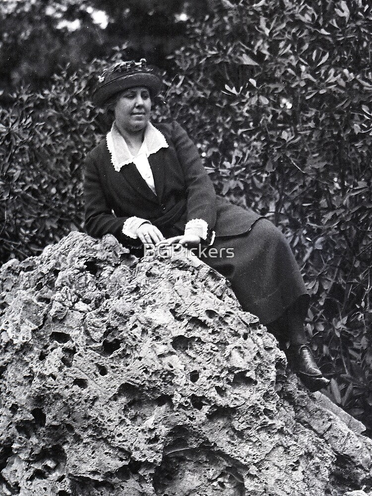 Vintage Woman on Rock by BGPickers
