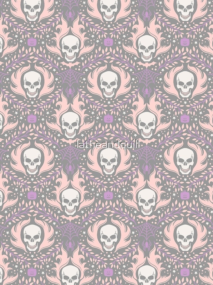 Damask Halloween - Pastel on Gray by latheandquill