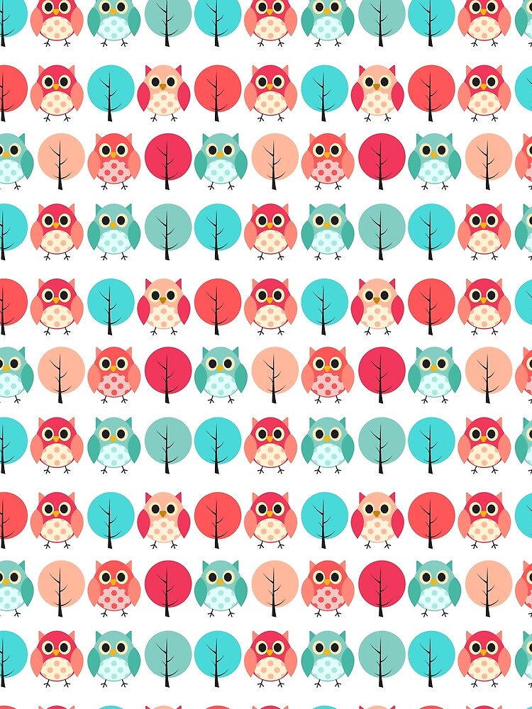 Cute, Funny, kawaii, Owl Pattern,  Red, Green, Blue by Jaydee001