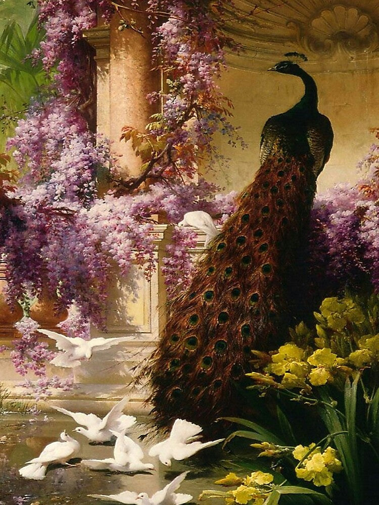 Eugene Bidau's A Peacock and Doves in a Garden by mosfunky