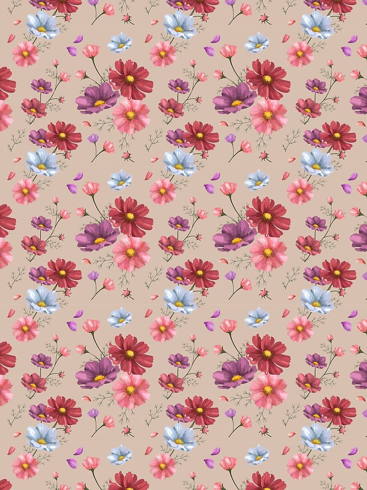 Floral pattern with Cosmos Flowers in pink, red, blue and purple by Jaydee001