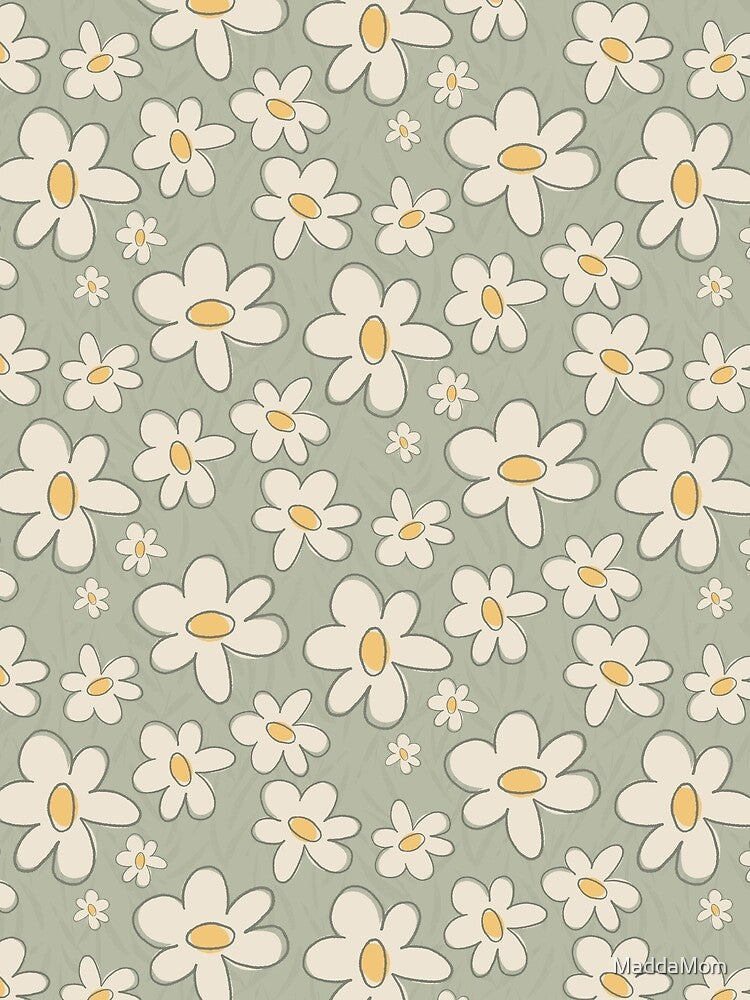 Sage Green Retro Daisy Garden by MaddaMom