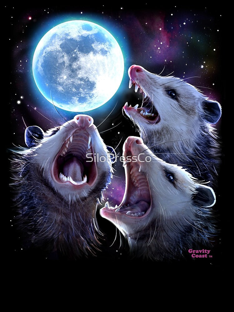 Three Opossums Howling at the Moon Funny Possum T-Shirt by SiloPressCo