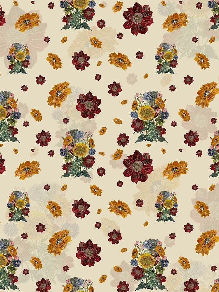 Bouquet flower seamless pattern on beige background by Yana Mustafina | Boho Soulful Designs