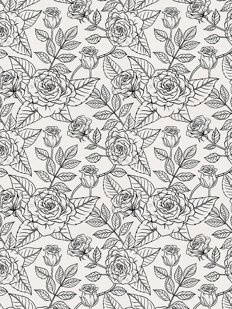 Romantic, Art Line, Minimalist, Black and White Roses Pattern by Jaydee001