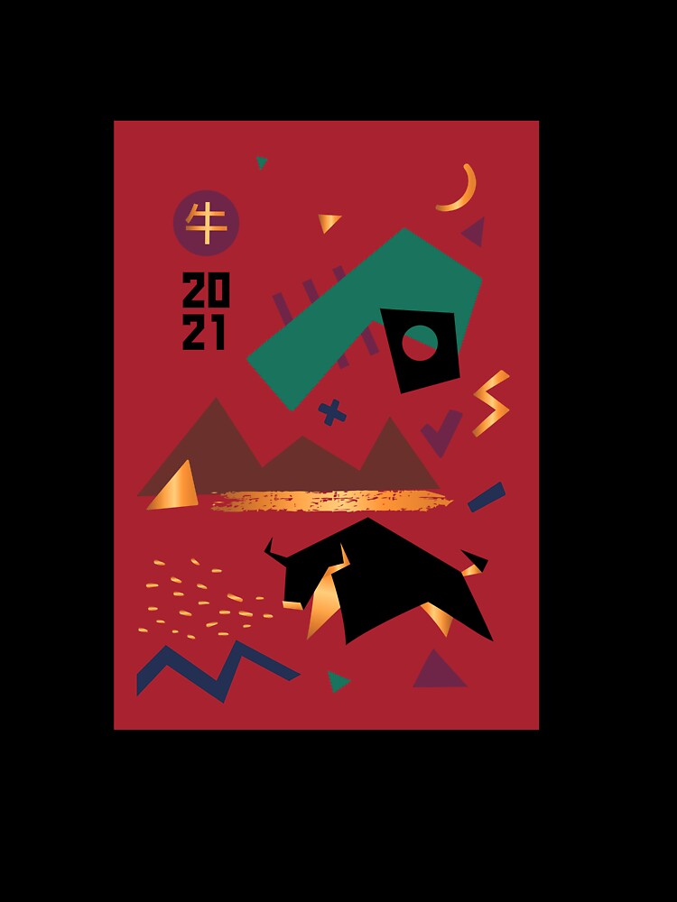 Chinese new year print with bull 2021. New year present by Zolotinka