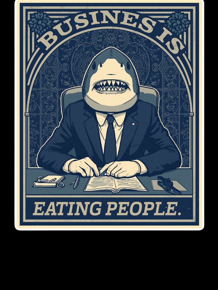Business Is Eating People Shark Vintage Poster Art Print by Sky-bully