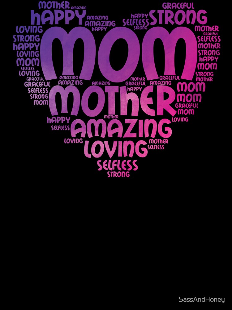 Mom Heart Word Cloud Watercolor Pink Purple by SassAndHoney
