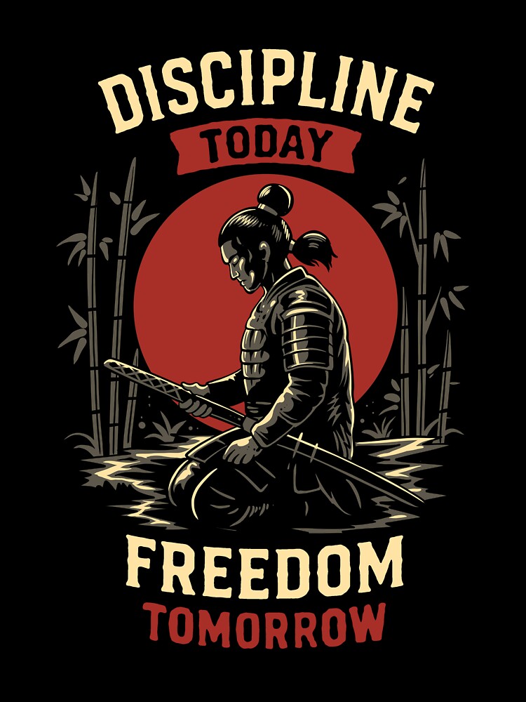 Discipline Today Freedom Tomorrow Samurai T-Shirt by phsycartwork