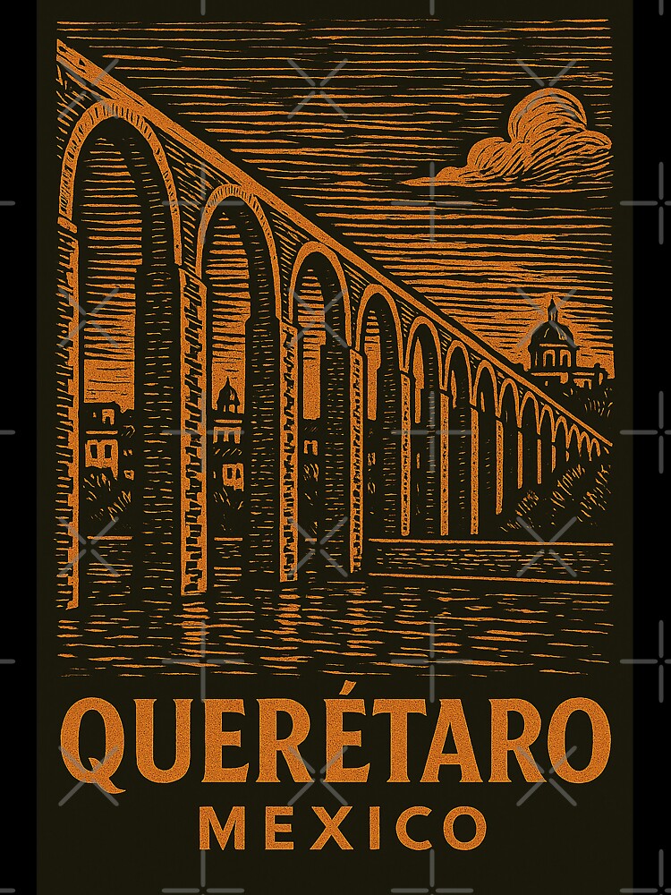 Queretaro Mexico Linocut Style by Thistle-TShop Unisex , , , Long Sleeve Tee