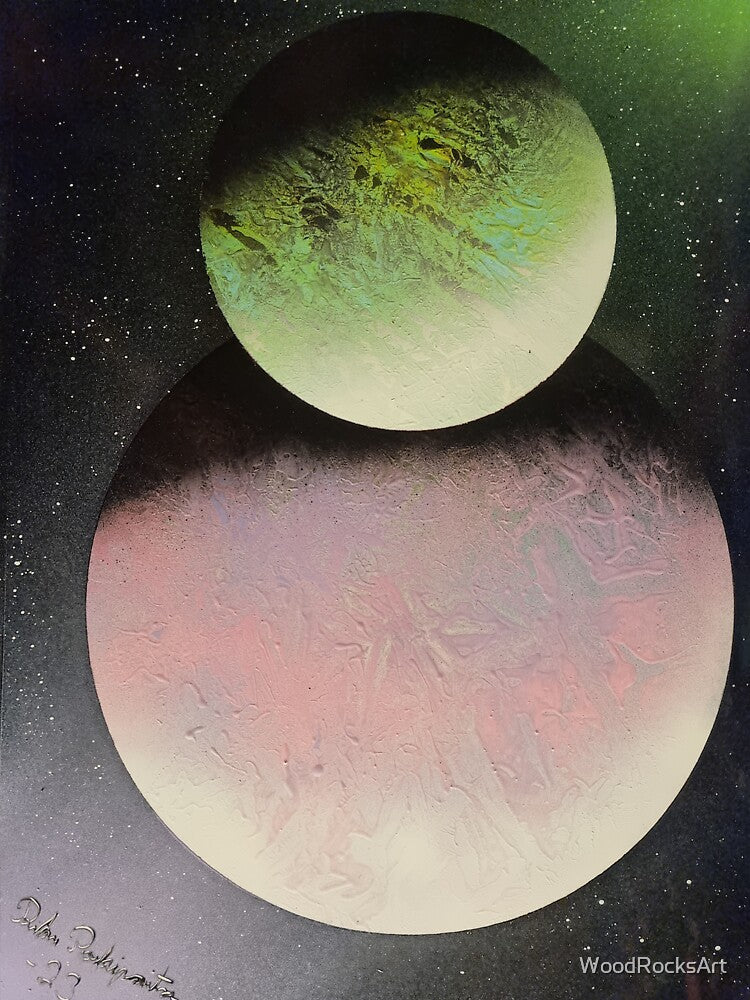 Green and pink planet by WoodRocksArt