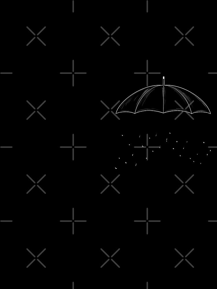 Black and White Umbrella with rain droplets falling from Open Umbrella by emassketches