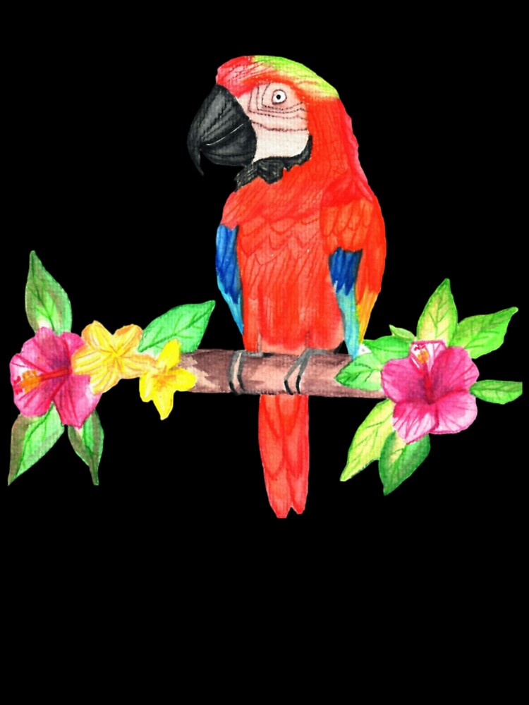 Hand Painted Watercolor Parrot With Flowers by DivineHaven