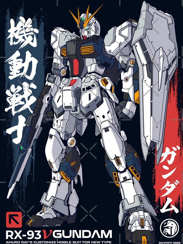 RX-93 Nu Gundam With Kanji Writing by Snapnfit Unisex , , , Long Sleeve Tee