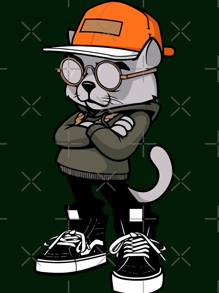 Badass Cat in sneakers, cap and hoodie by Nick Krav