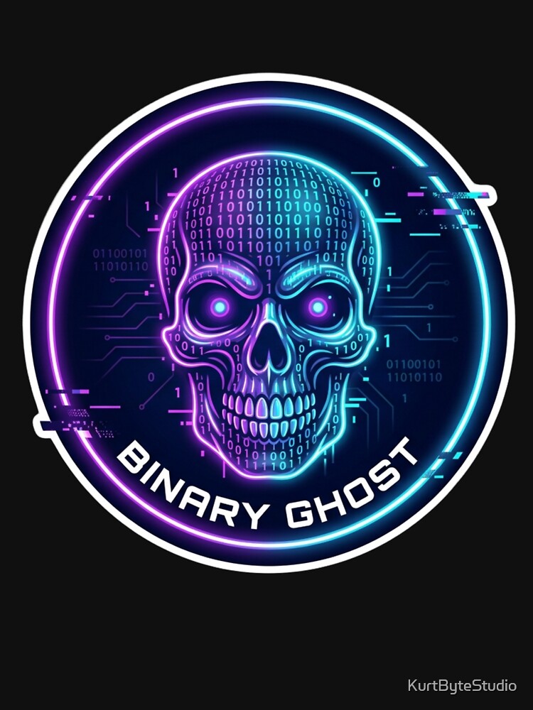 Binary Code Skull Cyberpunk Hacker Design by KurtByteStudio