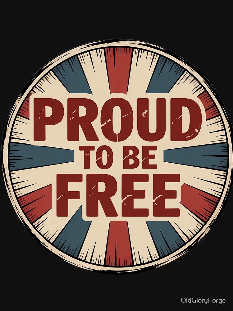 Proud To Be Free Retro Patriotic Sunburst Badge by OldGloryForge
