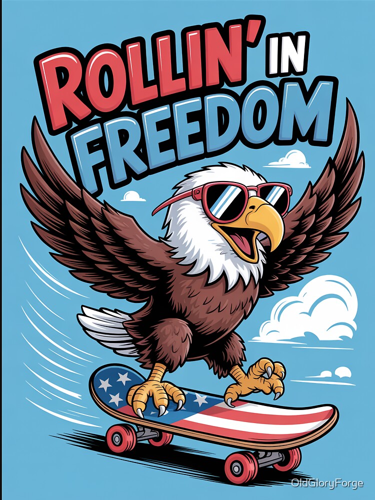 Rollin’ in Freedom – Patriotic Skateboard Eagle by OldGloryForge