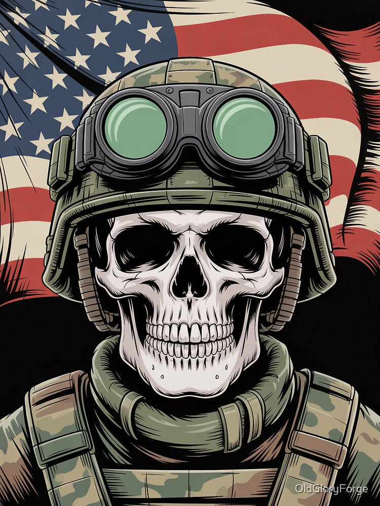 Tactical Skull and Distressed American Flag by OldGloryForge