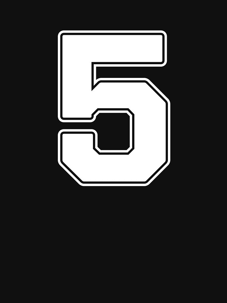 Jersey Number 5 / Player Shirt Number Five (White with White Outline) by STUDIO-72